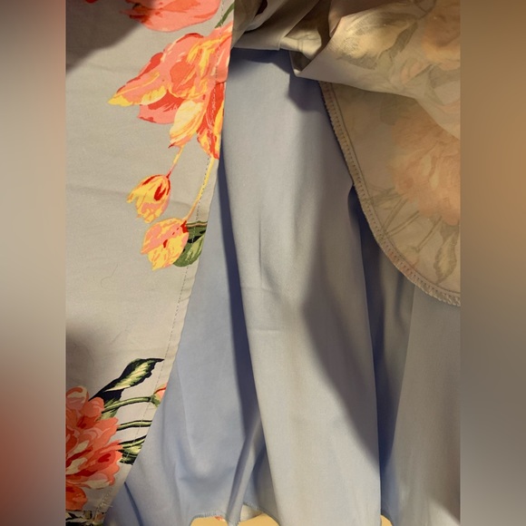 Trixxi Blue Floral Dress blue v neck with tulle women’s size 3 y2k delicate - Picture 7 of 10